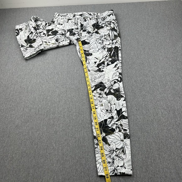 7 For All Mankind Floral Skinny Jeans Women's 27 30x28 Black White Mid Rise - Picture 7 of 16